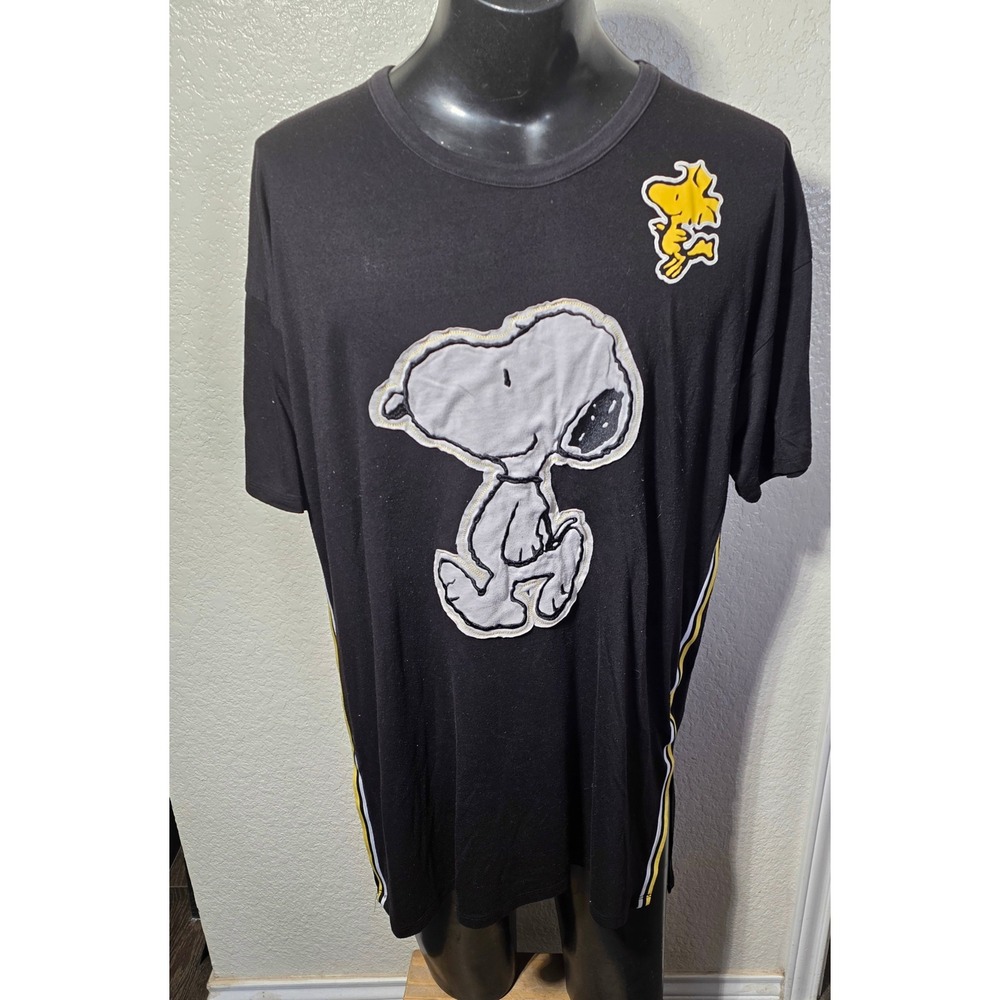 Peanuts Snoopy Woodstock Black T-Shirt 3X Plus Size Patch Stripe Tee